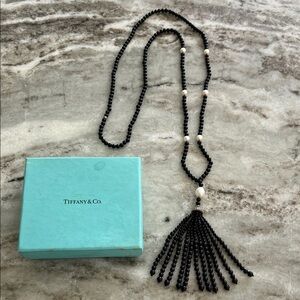 Tiffany & Co. Black Beaded Long Necklace with White Pearl Accents